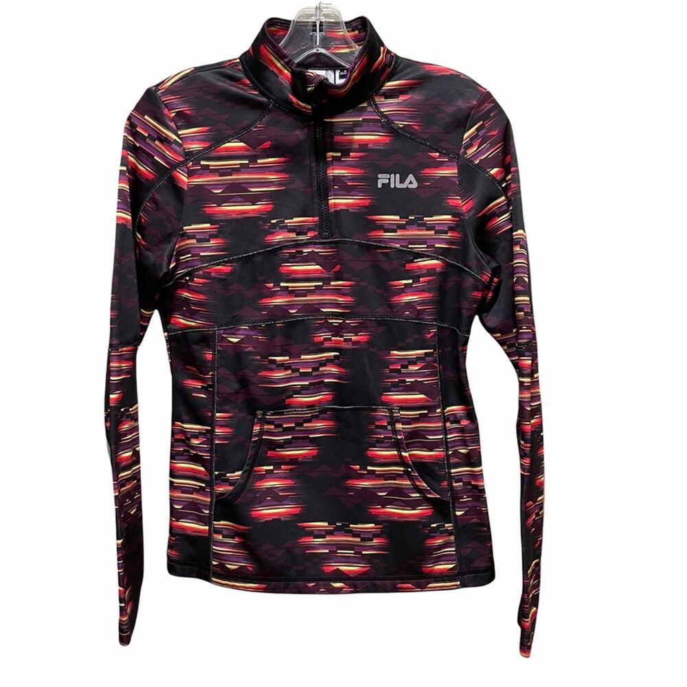 Fila Sport Quarter Zip Pullover Purple Orange Running Athletic Top Size Small